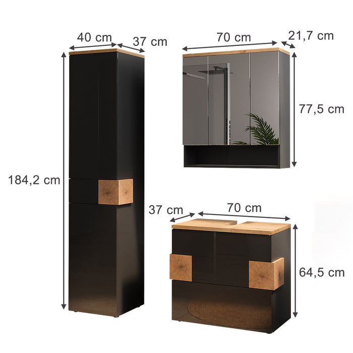 Vicco Set di mobili da bagno Antracite 3 parti