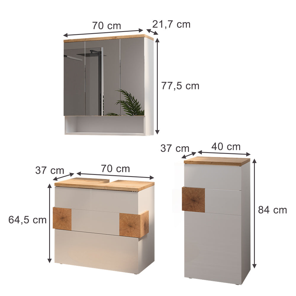 Vicco Set di mobili da bagno Bianco 3 parti