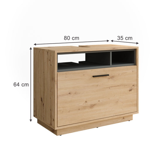 Vicco Mobiletto Rovere artigianale/antracite 80 x 64 cm con cassetto