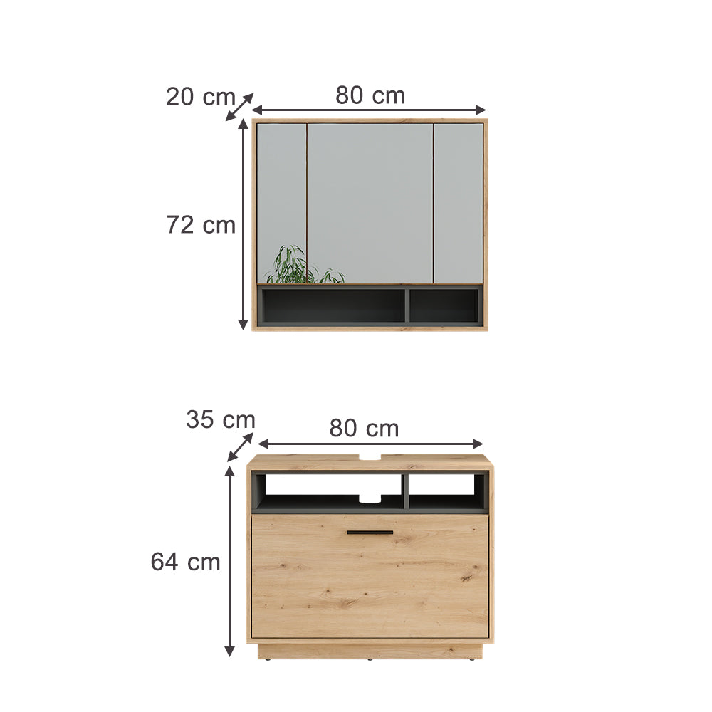 Vicco Set di mobili da bagno Rovere artigianale/antracite 2 parti