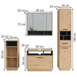 Vicco Set di mobili da bagno Rovere artigianale/antracite Set 4