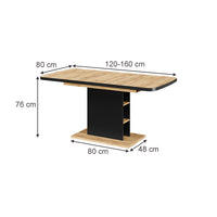 Vicco Tavolo da pranzo Estensibile Nero/quercia 120/160 x 80 cm con scomparti aperti