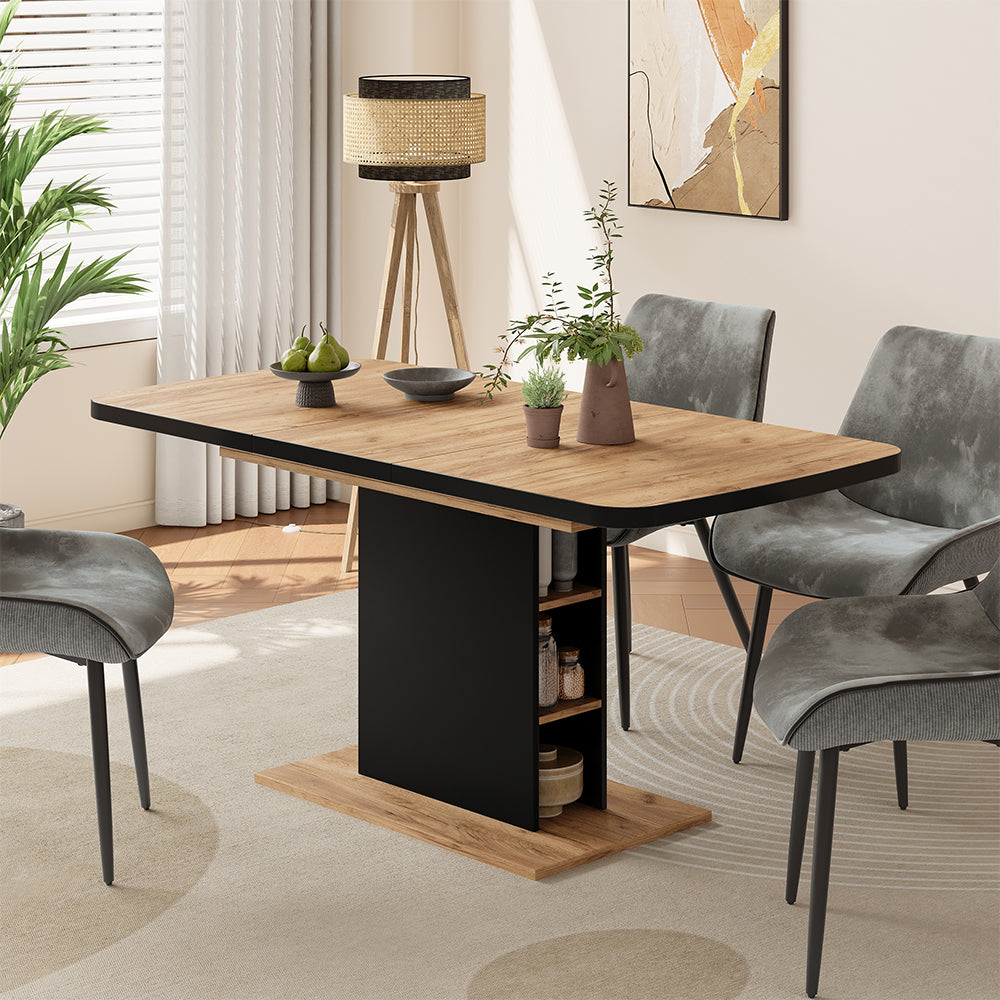 Vicco Tavolo da pranzo Estensibile Nero/quercia 120/160 x 80 cm con scomparti aperti