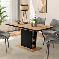 Vicco Tavolo da pranzo Estensibile Nero/quercia 120/160 x 80 cm con scomparti aperti