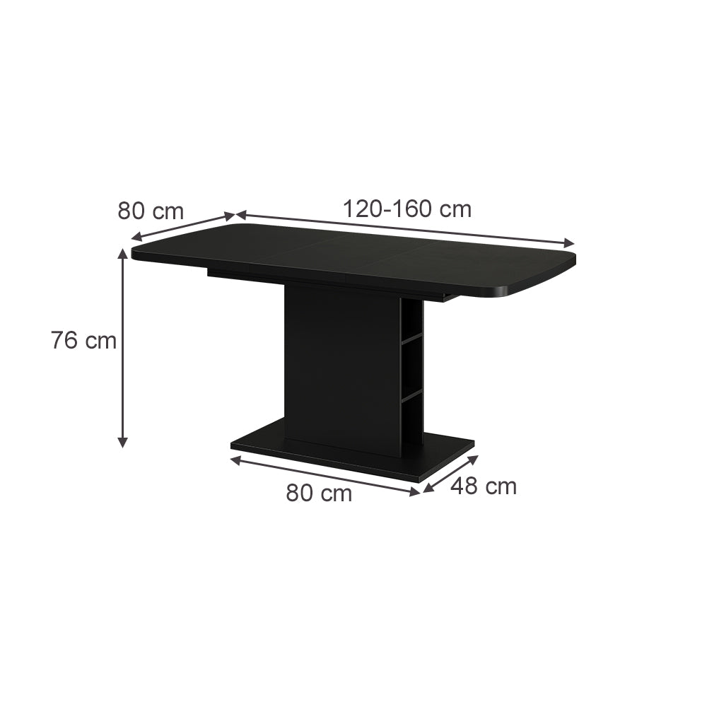 Vicco Tavolo da pranzo Estensibile Nero 120/160 x 80 cm con scomparti aperti
