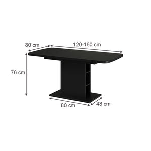 Vicco Tavolo da pranzo Estensibile Nero 120/160 x 80 cm con scomparti aperti
