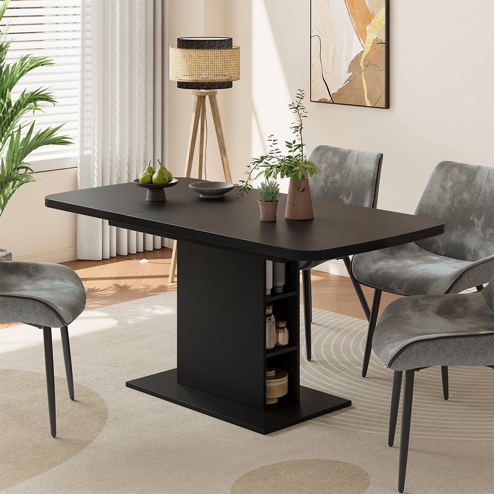 Vicco Tavolo da pranzo Estensibile Nero 120/160 x 80 cm con scomparti aperti