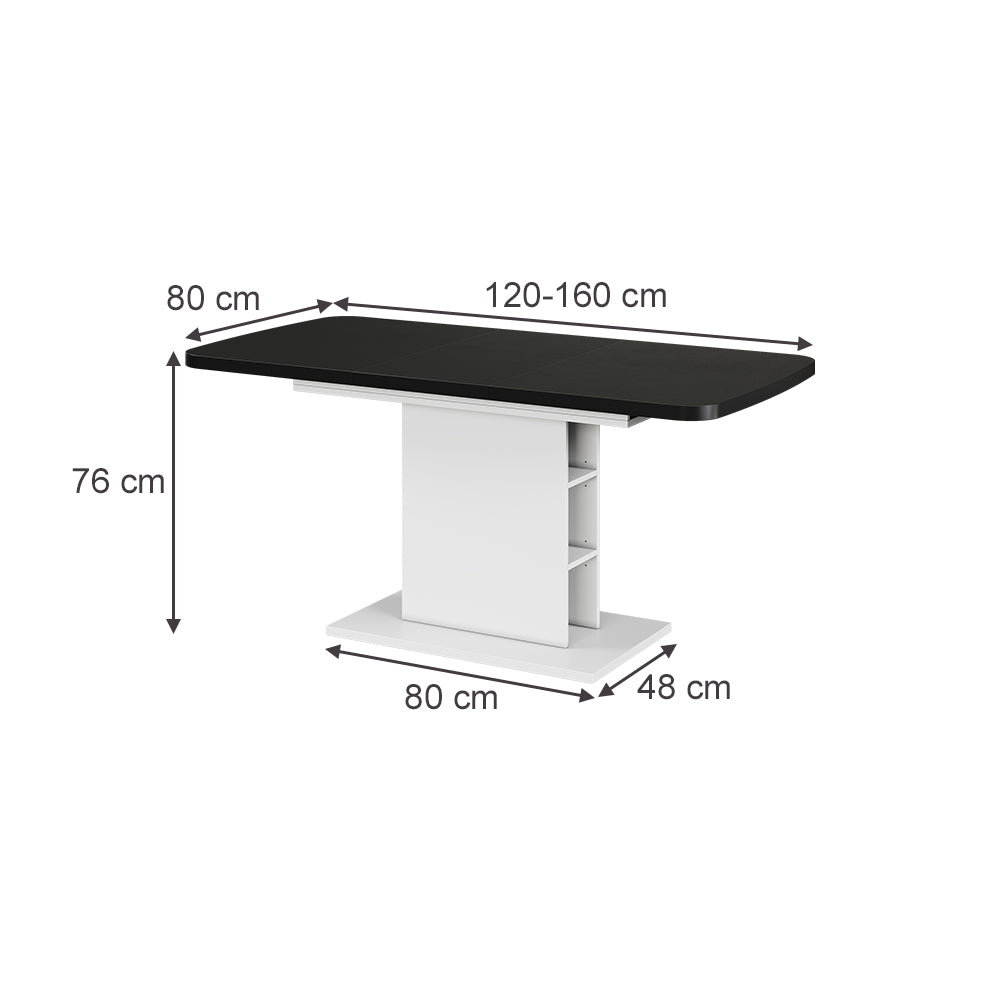 Vicco Tavolo da pranzo Estensibile Nero/bianco 120/160 x 80 cm con scomparti aperti