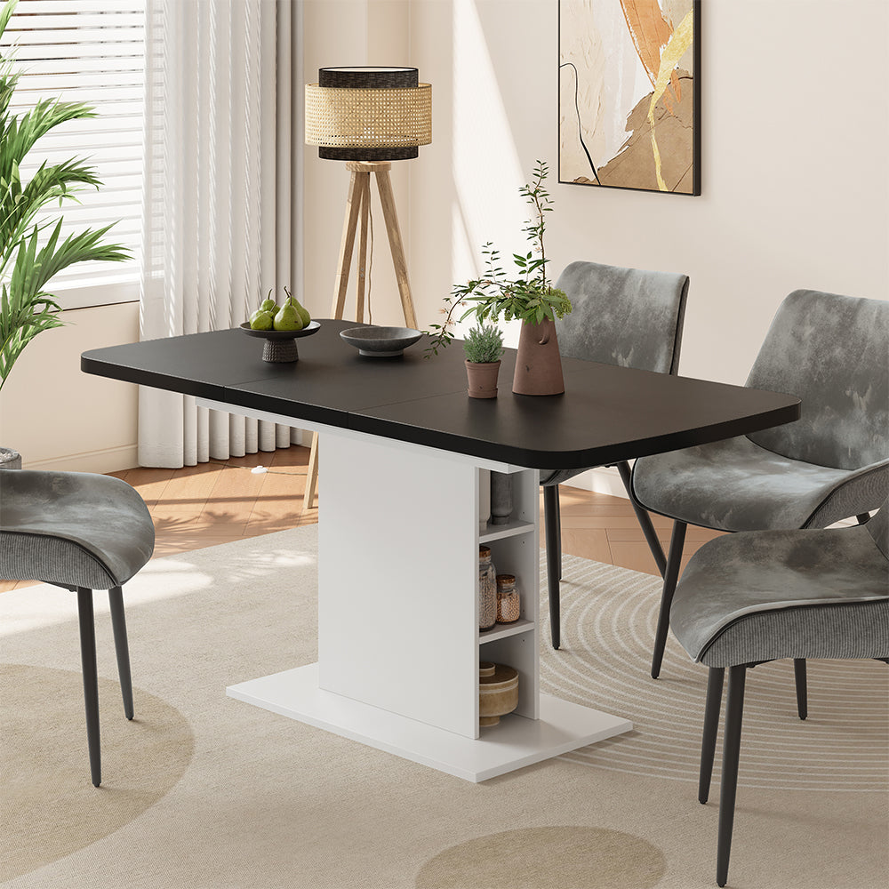 Vicco Tavolo da pranzo Estensibile Nero/bianco 120/160 x 80 cm con scomparti aperti