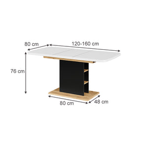 Vicco Tavolo da pranzo Estensibile Rovere bianco/nero/Goldkraft 120/160 x 80 cm con scomparti aperti