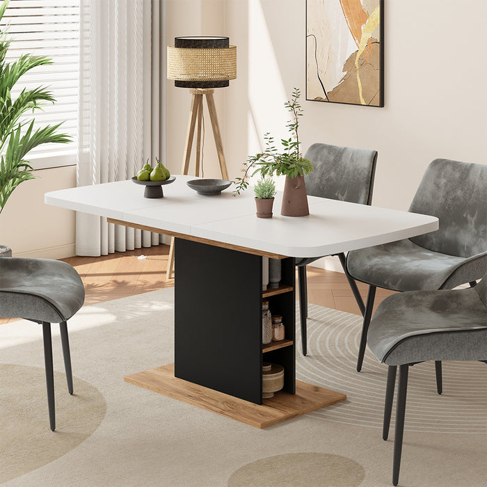 Vicco Tavolo da pranzo Estensibile Rovere bianco/nero/Goldkraft 120/160 x 80 cm con scomparti aperti