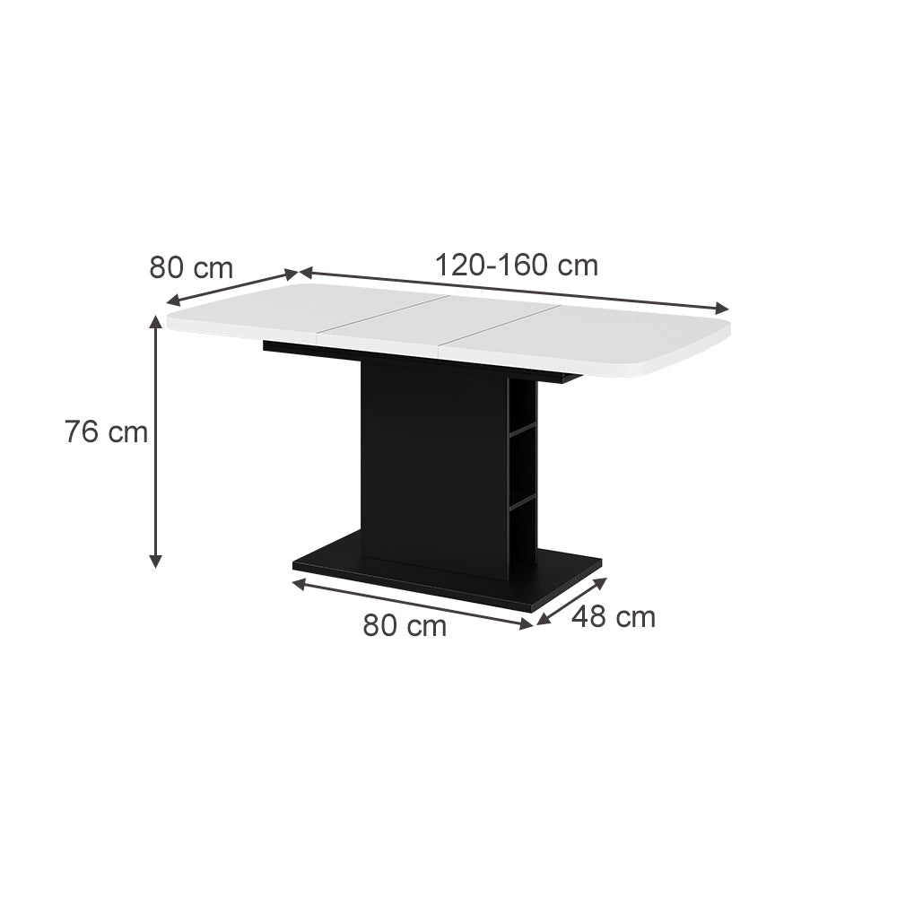 Vicco Tavolo da pranzo Estensibile Bianco/nero 120/160 x 80 cm con scomparti aperti