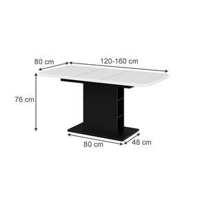 Vicco Tavolo da pranzo Estensibile Bianco/nero 120/160 x 80 cm con scomparti aperti