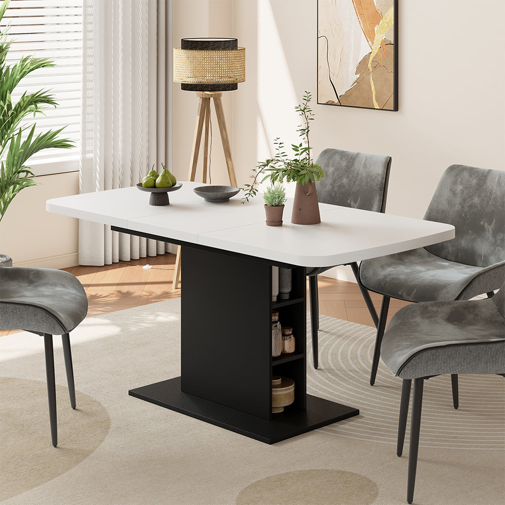 Vicco Tavolo da pranzo Estensibile Bianco/nero 120/160 x 80 cm con scomparti aperti