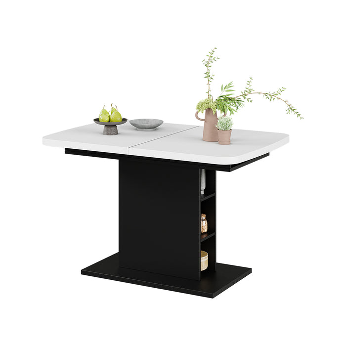 Vicco Tavolo da pranzo Estensibile Bianco/nero 120/160 x 80 cm con scomparti aperti