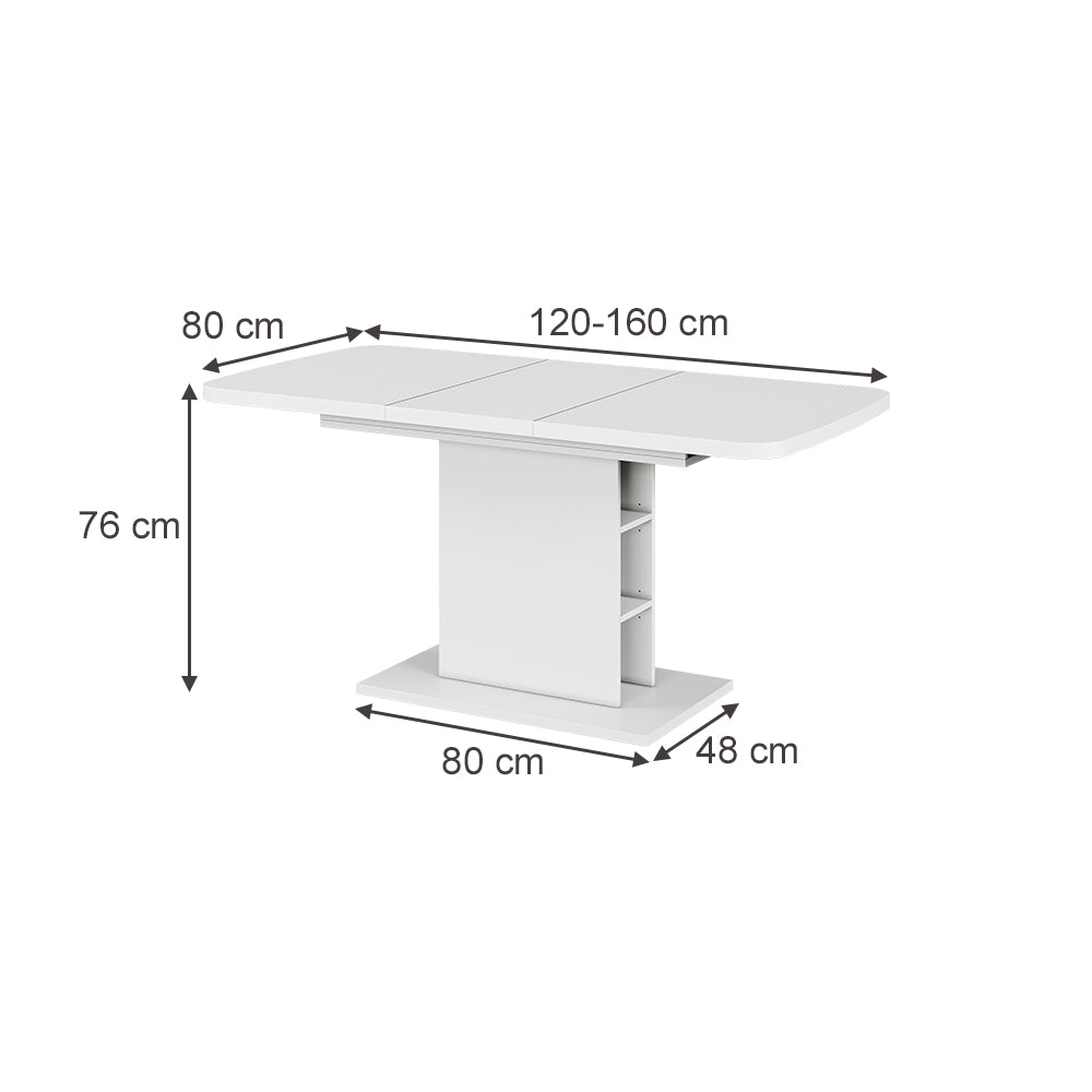 Vicco Tavolo da pranzo Estensibile Bianco 120/160 x 80 cm con scomparti aperti