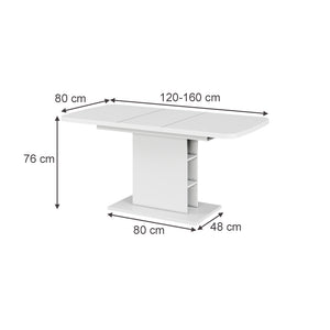 Vicco Tavolo da pranzo Estensibile Bianco 120/160 x 80 cm con scomparti aperti