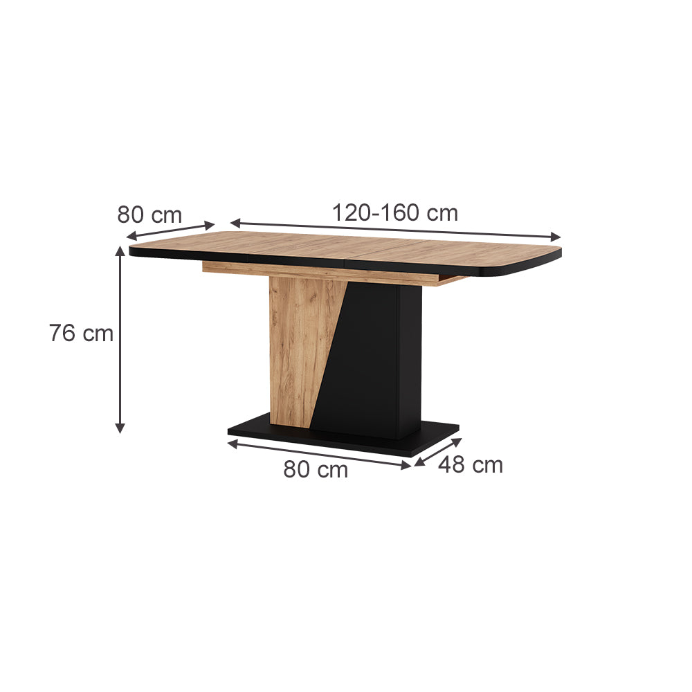 Vicco Tavolo da pranzo Estensibile Rovere nero/oro 120/160 x 80 cm