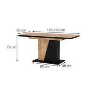 Vicco Tavolo da pranzo Estensibile Rovere nero/oro 120/160 x 80 cm