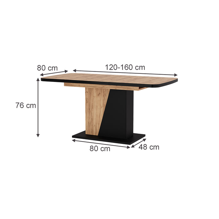 Vicco Tavolo da pranzo Estensibile Rovere nero/oro 120/160 x 80 cm