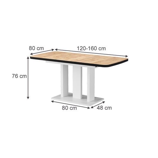 Vicco Tavolo da pranzo Estensibile Nero/Rovere Goldkraft/Bianco 120/160 x 80 cm 2 parti