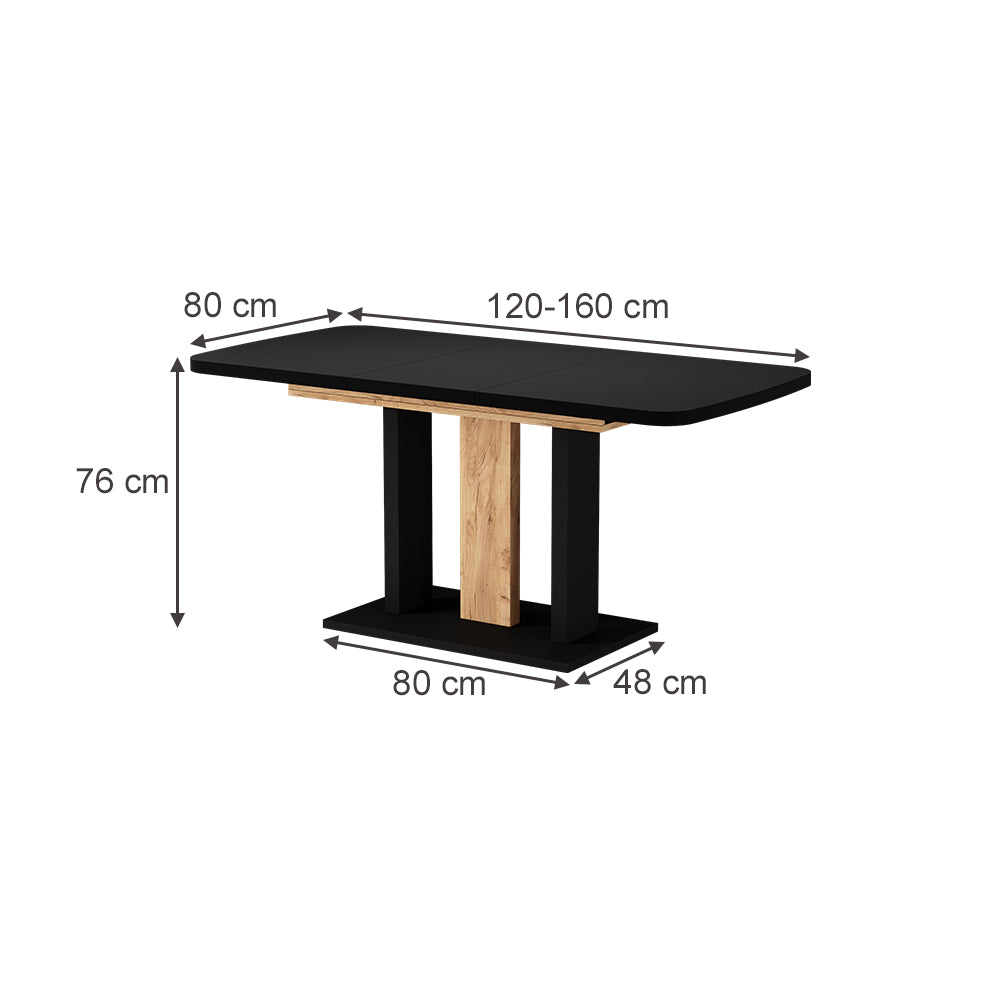 Vicco Tavolo da pranzo Estensibile Nero 120/160 x 80 cm 2 parti
