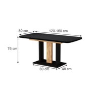 Vicco Tavolo da pranzo Estensibile Nero 120/160 x 80 cm 2 parti