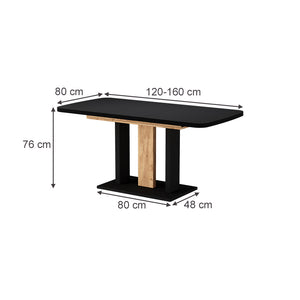 Vicco Tavolo da pranzo Estensibile Nero 120/160 x 80 cm 2 parti