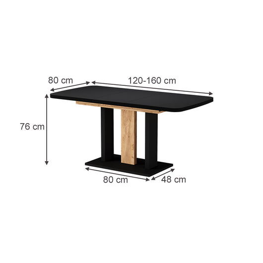 Vicco Tavolo da pranzo Estensibile Nero 120/160 x 80 cm 2 parti