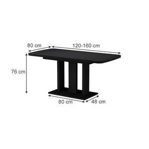 Vicco Tavolo da pranzo Estensibile Nero 120/160 x 80 cm 2 parti