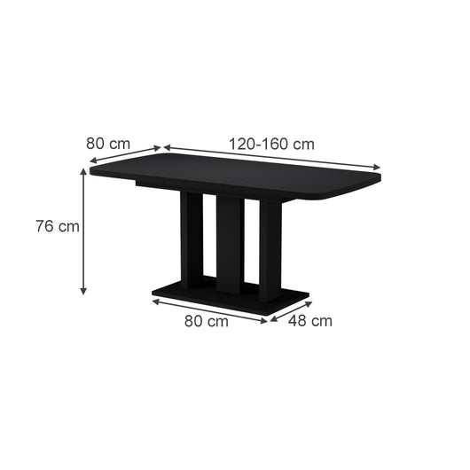 Vicco Tavolo da pranzo Estensibile Nero 120/160 x 80 cm 2 parti