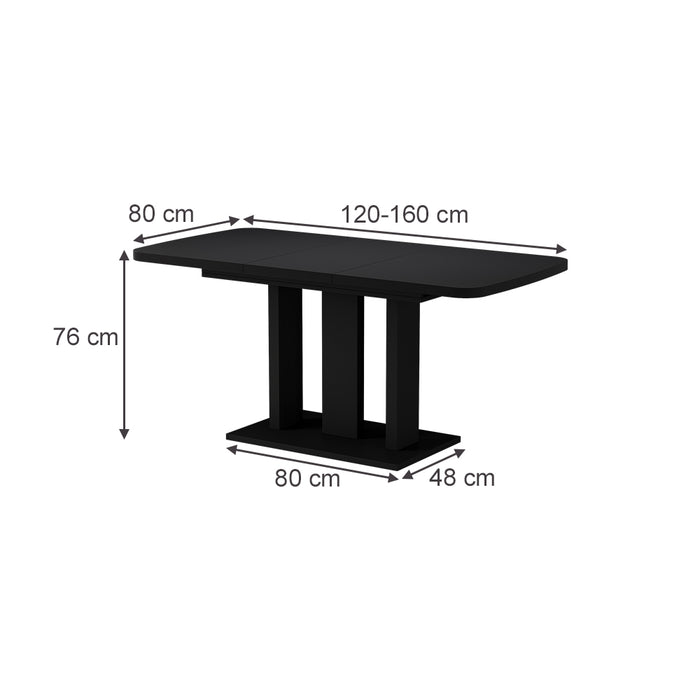 Vicco Tavolo da pranzo Estensibile Nero 120/160 x 80 cm 2 parti