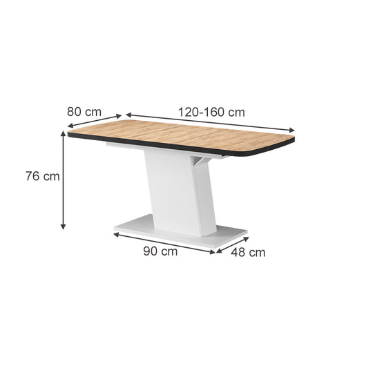 Vicco Tavolo da pranzo Estensibile Nero/Rovere Goldkraft/Bianco 120/160 x 80 cm