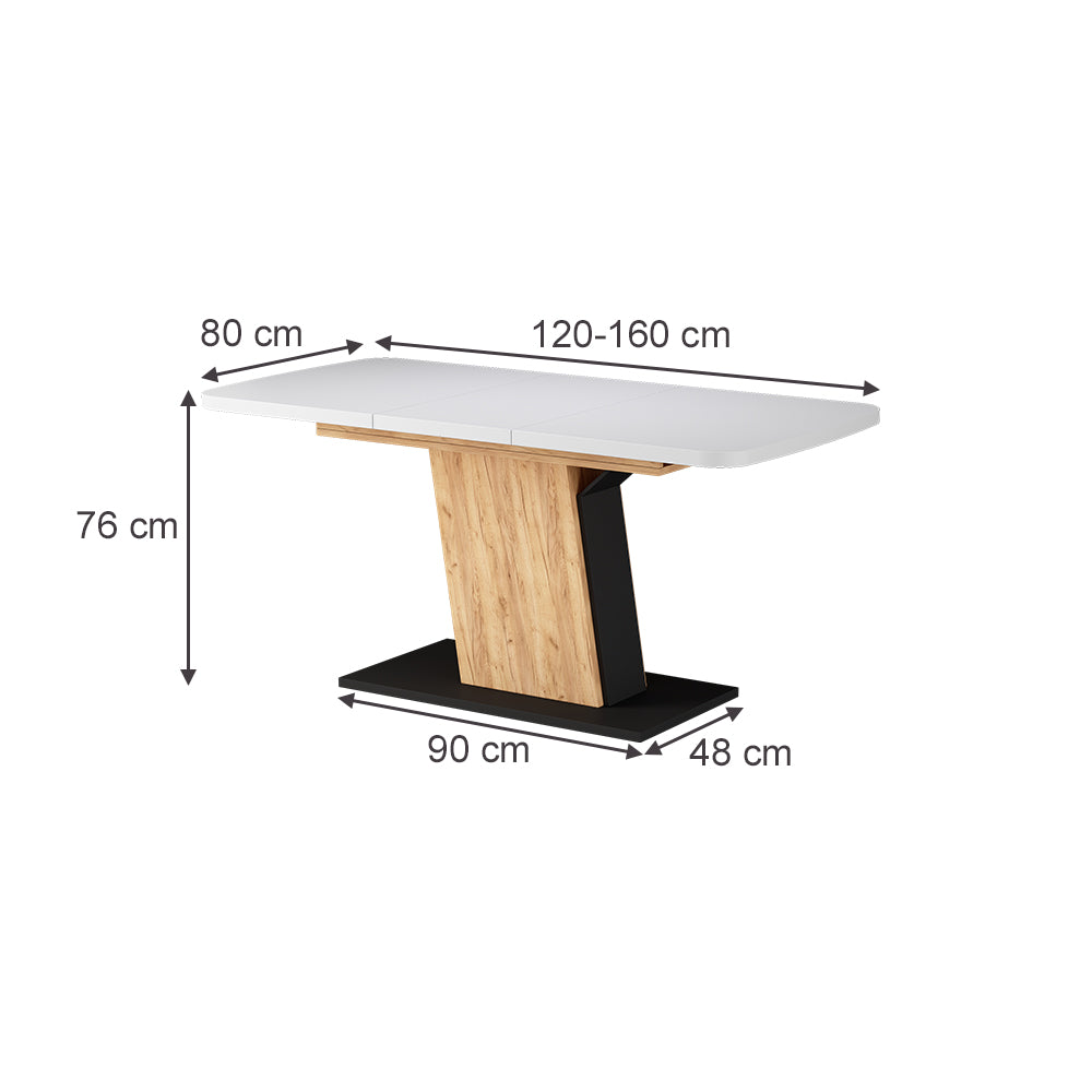 Vicco Tavolo da pranzo Estensibile Rovere bianco/nero/Goldkraft 120/160 x 80 cm Estensibile