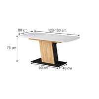 Vicco Tavolo da pranzo Estensibile Rovere bianco/nero/Goldkraft 120/160 x 80 cm Estensibile