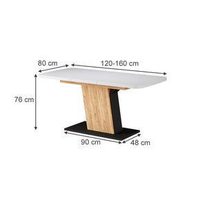 Vicco Tavolo da pranzo Estensibile Rovere bianco/nero/Goldkraft 120/160 x 80 cm Estensibile