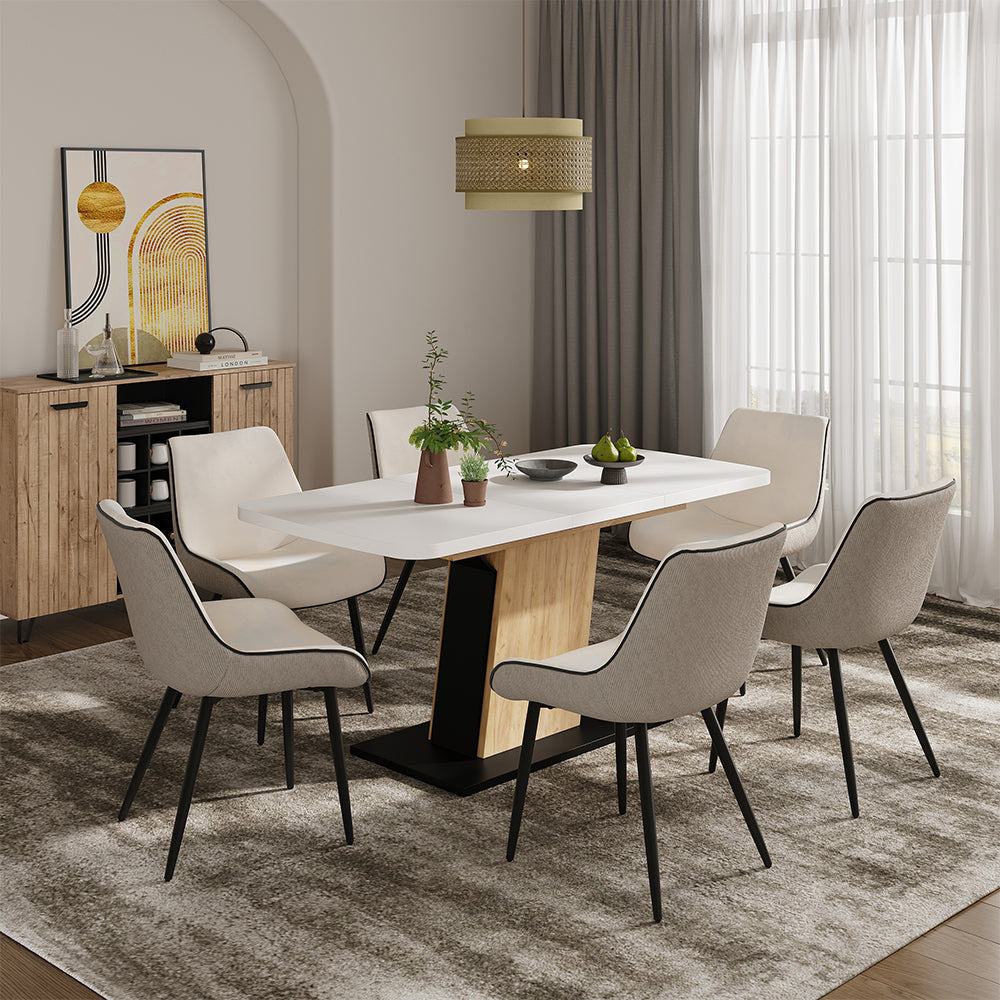 Vicco Tavolo da pranzo Estensibile Rovere bianco/nero/Goldkraft 120/160 x 80 cm Estensibile