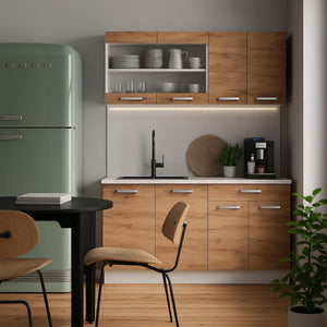 Vicco Mobile cucina sottotetto Quercia dorata/bianco 215 cm Set di 5