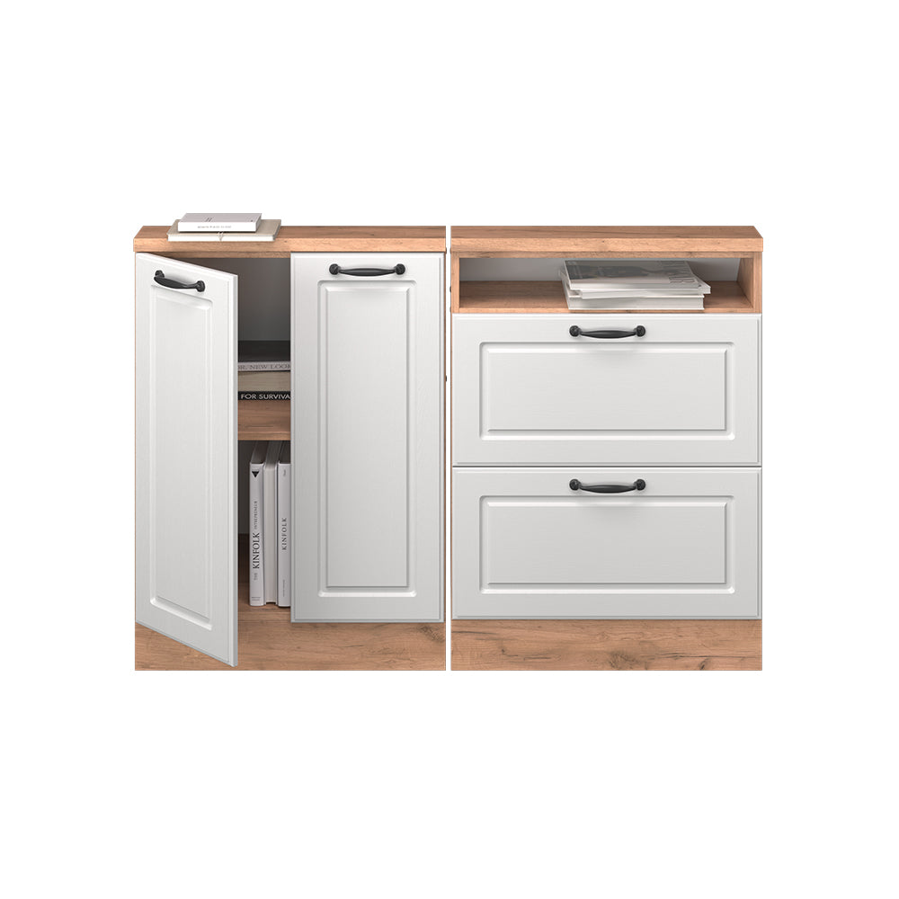 Vicco Mobile cucina sottotetto Casa di campagna bianca/quercia dorata 120 cm Set di 2