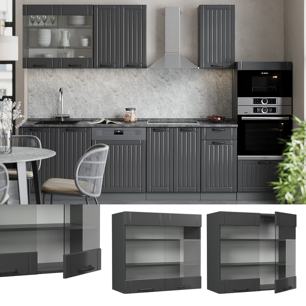 Vicco Mobile da cucina in vetro Grigio scuro 80 cm
