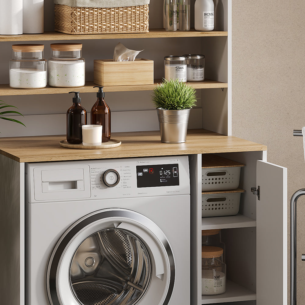 Vicco Mobile lavatrice Bianco/Artisan 93.6 x 88.2 cm 2 parti con armadio e ripiano