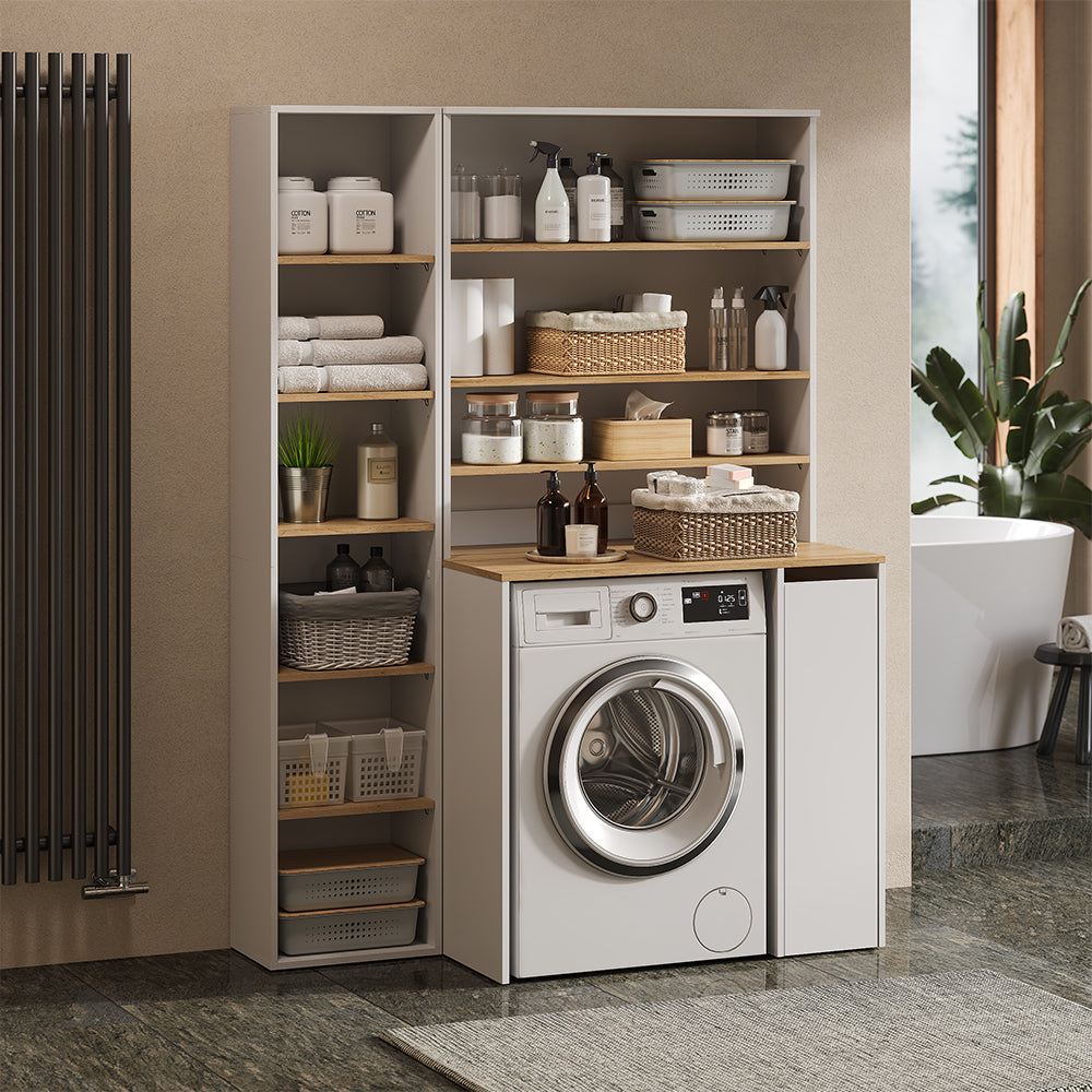 Vicco Mobile lavatrice Bianco/Artisan 93.6 x 88.2 cm 2 parti con armadio e ripiano