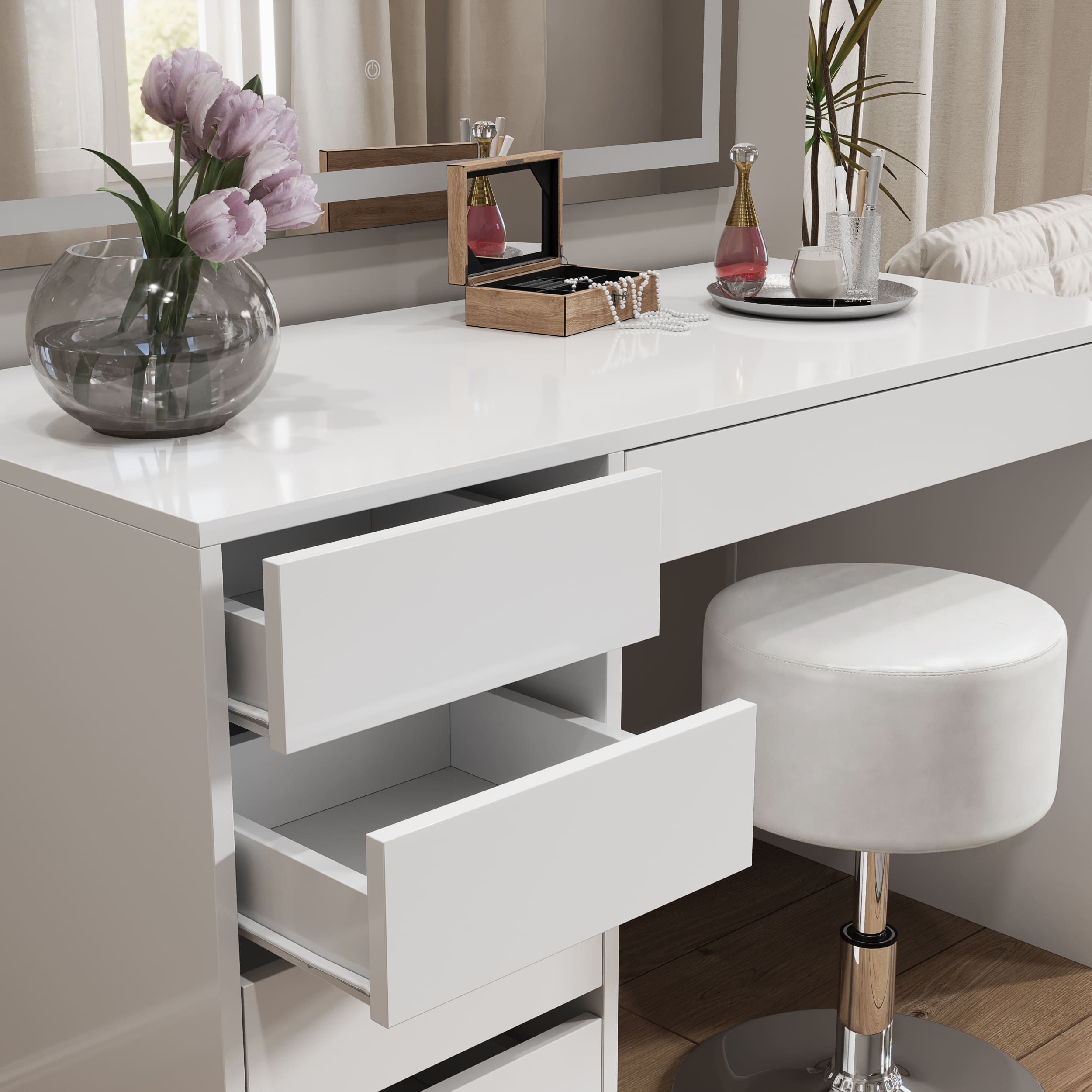 Vicco Tavolo da toeletta Bianco 55 cm con illuminazione a LED