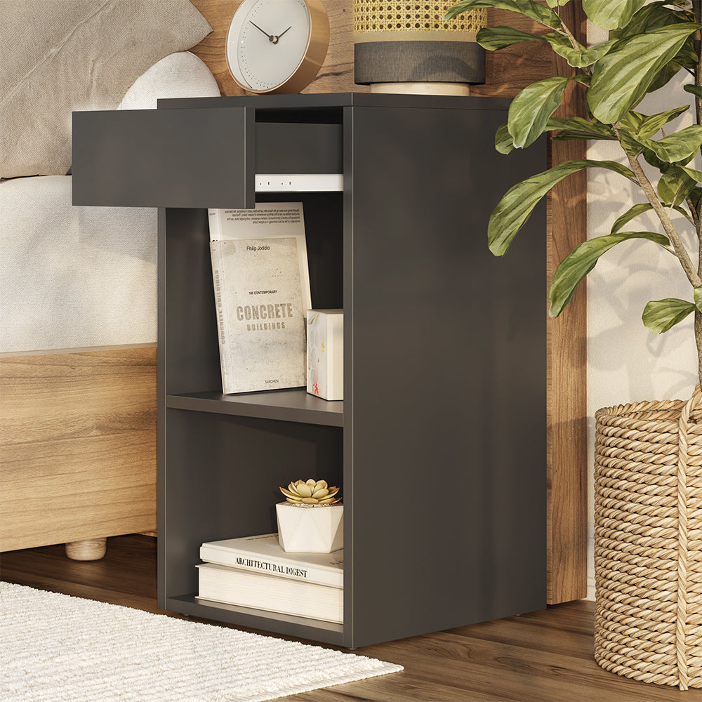 Vicco Comodino camera da letto Antracite 35 x 65 cm con 1 cassetto
