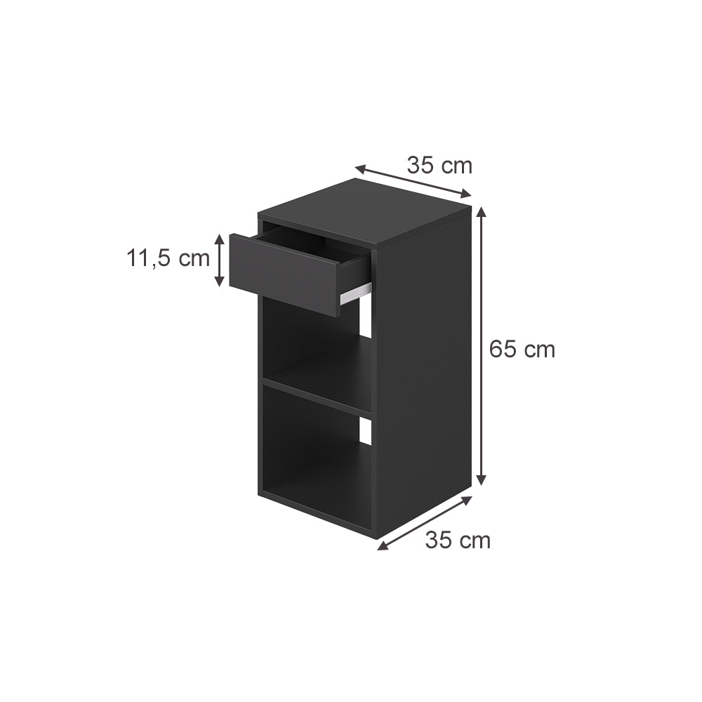 Vicco Comodino camera da letto Antracite 35 x 65 cm con 1 cassetto