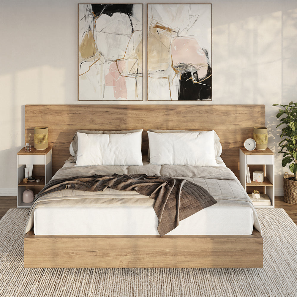 Vicco Comodino camera da letto Rovere bianco/dorato 35 x 65 cm con 1 cassetto