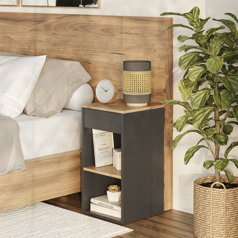 Vicco Comodino camera da letto Antracite 35 x 65 cm con 1 cassetto