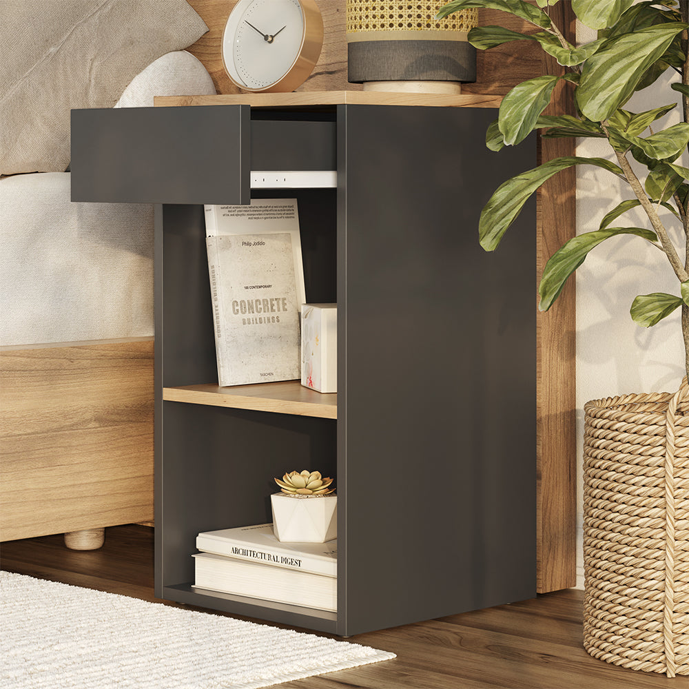 Vicco Comodino camera da letto Antracite 35 x 65 cm con 1 cassetto