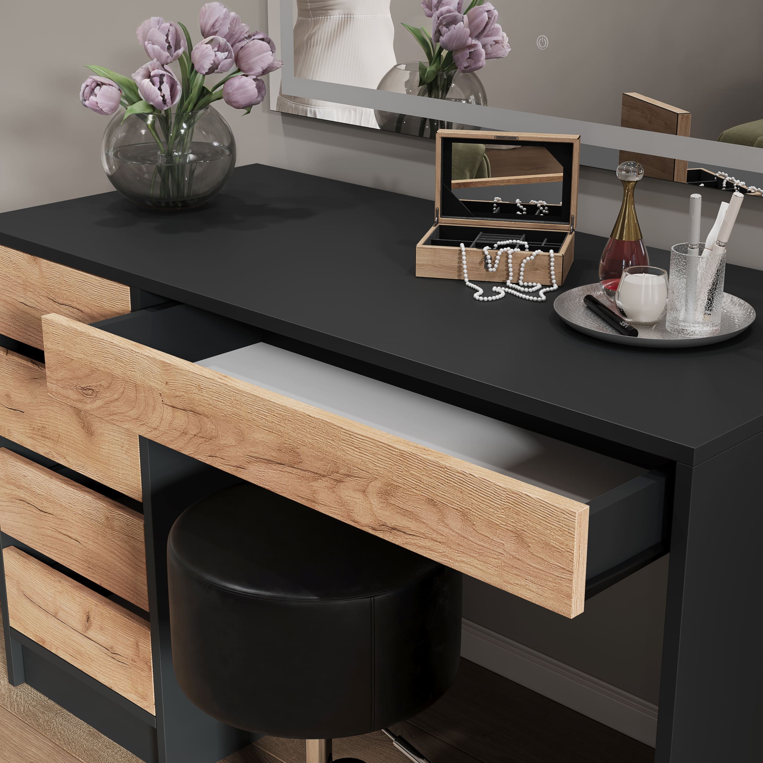 Vicco Sgabello Nero 33.5 x 67 cm per tavolo da toeletta