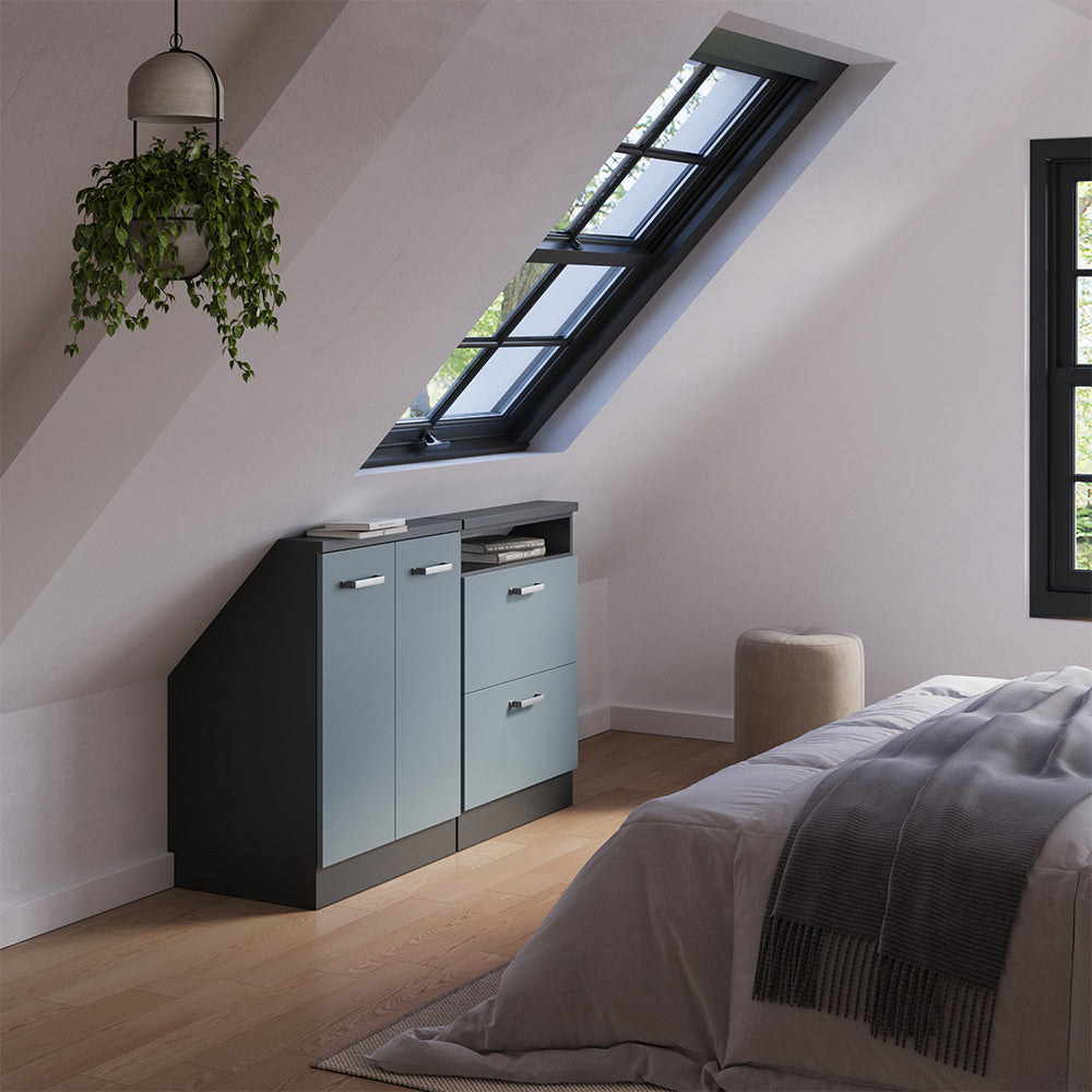 Vicco Mobile cucina sottotetto Blu-grigio/antracite 120 cm Set di 2